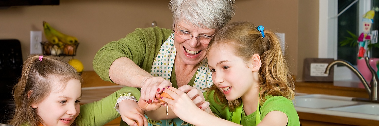 A grandmother and her granddaughters spending quality time together